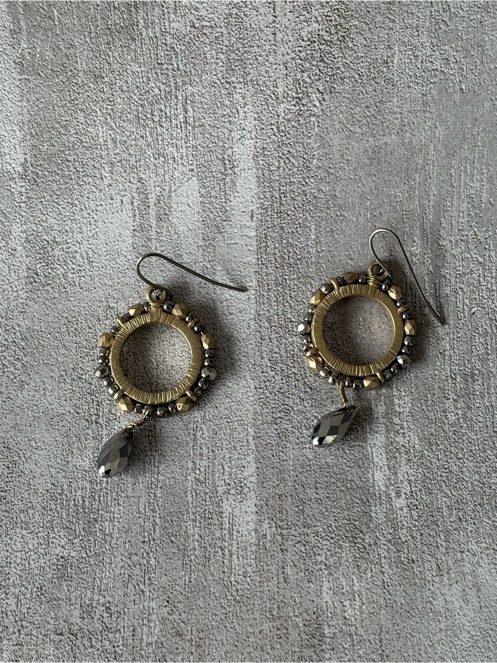 Gold Tone and Gunmetal Circular Drop Earrings